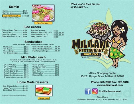 mililani restaurant hours|bali restaurant mililani menu.